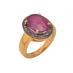 925 Sterling Silver Diamond Ring With  Ruby Stone -   J-539