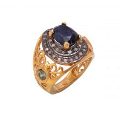 925 Sterling Silver Diamond Ring Studded With Kyanite Stone - J-548