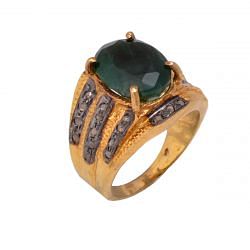 925 Sterling Silver Diamond Ring With Emerald Stone - J-551 