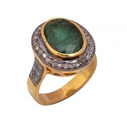 925 Sterling Silver Diamond Ring With Gold, Black Rhodium Plating,  J-596 