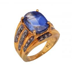 925 Sterling Silver Diamond Ring Studded With Rose Cut Diamond And Kyanite -J-597 