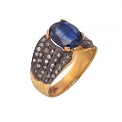 925 Sterling Silver Diamond Ring With Rose Cut Diamond And Kyanite - J-611