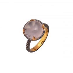 Victorian Jewelry, Silver Diamond Ring With Rose Cut Diamond, And Rose Quartz Studded In 925 Sterling Silver Gold, Black Rhodium plating. J-691