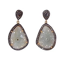 Victorian Jewelry, Silver Diamond Earring With Rose Cut Diamonds And Sapphire Stone Studded In 925 Sterling Silver Gold Plating. J-6
