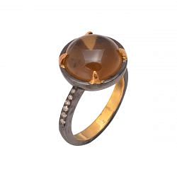 Victorian Jewelry, Silver Diamond Ring With Rose Cut Diamond, And Citrine Stone Studded In 925 Sterling Silver Gold, Black Rhodium Plating. J-705