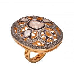Victorian Jewelry, Silver Diamond Ring With Rose Cut Diamond, Polki Diamond  Studded In 925 Sterling Silver Gold, Black Rhodium Plating. J-707