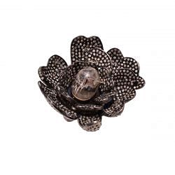 Victorian Jewelry, Silver Diamond Ring With Rose Cut Diamond And Rutile Quartz Stone Studded In 925 Sterling Silver Black Rhodium Plating. J-894