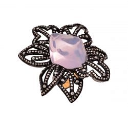 Victorian Jewelry, Silver Diamond Ring With Rose Cut Diamond And Rose Quartz  Studded In 925 Sterling Silver Black Rhodium Plating. J-903