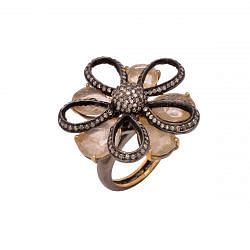 Victorian Jewelry, Silver Diamond Ring With Rose Cut Diamond And Golden Rutile Stone Studded In 925 S Black Rhodium Plating. J-918