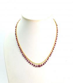 Gorgeous 18k Solid Gold Necklace Studded With Ruby Stone, 8X5mm - SGGRC-081