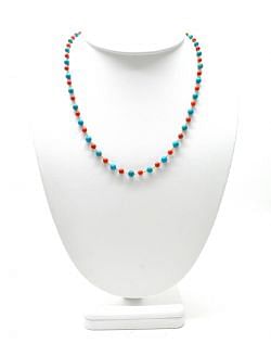  14k Solid Gold Necklace With Natural Coral and Turquoise Stone - 4 -4.5 MM, SGGRC-174