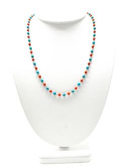  14k Solid Gold Necklace Studded With Natural Coral, Turquoise - SGGRC-175