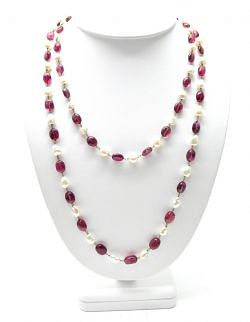  14k Solid Gold Necklace -  Natural Pearl And Rubelite, SGGRC-181