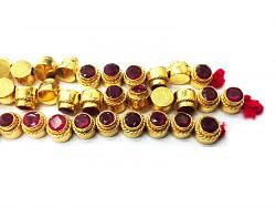 18K Solid Yellow Gold Round Shape Box Bead With Stone Studded, SGTAN-1083, Sold By 1 Pcs.
