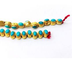 18K Solid Yellow Gold Oval  Shape Natural Turquoise Stone Bead, SGTAN-1085, Sold By 1 Pcs.