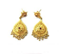  18K Solid Yellow Gold Drop Shape Earring  With  Ruby Stone Studded, SGTAN-1129, Sold By 1 Pcs.