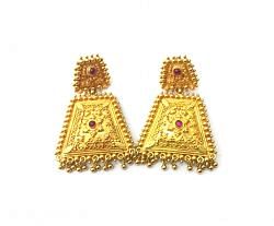  18K Solid Yellow Earring (Fancy Shape) With  Ruby Stone Studded, SGTAN-1130, Sold By 1 Pcs.