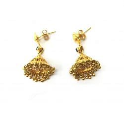  18K Solid Yellow Dome Shape Gold Earring With Sapphire Stone Studded, SGTAN-1131, Sold By 1 Pcs.