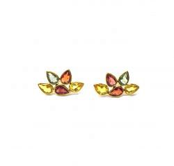  18K Solid Yellow Pear Shape Earring With Multi Sapphire Stone, SGTAN-1133, Sold By 1 Pcs.