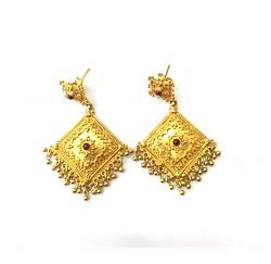  18K Solid Yellow Gold Earring (Square Shape) With  Ruby Stone Studded, SGTAN-1137, Sold By 1 Pcs.
