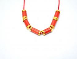 18K Solid Yellow Gold Natural Coral Stone Studded With Tube Shape Bead, SGTAN-1173, Sold By 1 Pcs.