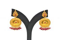  18K Solid Yellow Gold Earring (Fancy Shape) With  Natural Ruby Stone Studded, SGTAN-1219, Sold By 1 Pcs.
