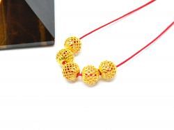 18K Solid Yellow Gold Round Ball Shape Plain Net Finished 6,60X7,0mm Bead, SGTAN-0056, Sold By 1 Pcs.