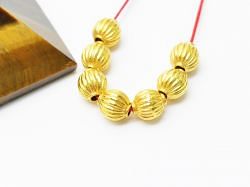 18K Solid Yellow Gold Oval Shape Plain Lining Finishing 8X7mm Bead, SGTAN-0270, Sold By 1 Pcs.