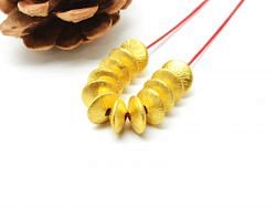18K Solid Yellow Gold Puff Coin Shape Brushed Finishing 10mm Bead, SGTAN-0414, Sold By 1 Pcs.