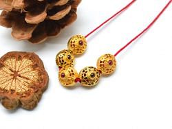 18K Solid Yellow Gold Roundel Shape 10X9 mm Bead With Stone Studded, SGTAN-0642, Sold By 1 Pcs.