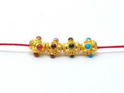 18K Solid Yellow Gold Handmade Drum Shape 7,5X7X9 mm Bead With Stone Studded, SGTAN-0667, Sold By 1 Pcs.