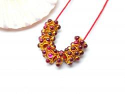 Handmade 18K Solid  Yellow Gold Beads Studded With Hydro Emerald and Ruby Stone  - SGTAN-0725, Sold By 1 Pcs.