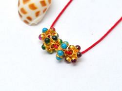  18K Solid  Yellow Gold Beads With  Hydro Emerald and Ruby Stone  - SGTAN-0729, Sold By 1 Pcs.
