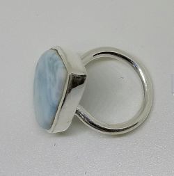 Handmade Sterling Silver Natural Larimar Ring With Blue Gemstone 