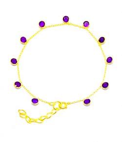  Handmade 925 Sterling Gold Plated Bracelet in Amethyst Stone, 17cm+3cm -Sold By 1pcs  