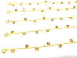 Amazing 925 Sterling Gold Bracelet Studded With Labradorite, 17cm+3cm - 4mm Size