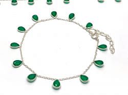 Beautiful 17cm+3cm 925 Sterling Silver Bracelet Studded With Emerald - 4mm,Sold By 1pcs