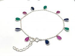 Handmade  Ruby Emerald Sapphire Silver Bracelet - 4mm Size, Sold By 1pcs