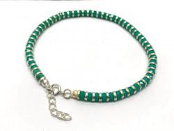 Handmade 925 Sterling Silver Bracelet With Dark Green Chalcedony - 17cm+3cm 