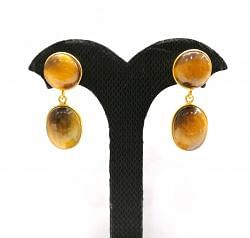Handmade  925 Sterling Silver Earring With Tiger eye and Turquoise - 3.2Cm ,Sold By 1Pair