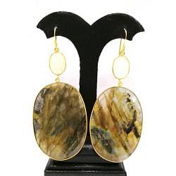 Beautiful Handmade 925 Sterling Silver Earring in Labradorite Stone - 8.1Cm, Sold By 1 Pair