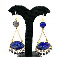 Beautiful Handmade 925 Sterling Silver Earring Studded With Lapis and Prehnit - 6.8 Cm, Sold By 1Pair   