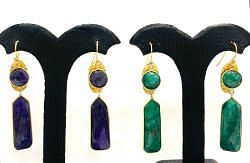 Handmade 925 Sterling Silver Earring Studded With White Quartz and Green Onyx - 5.7Cm Size