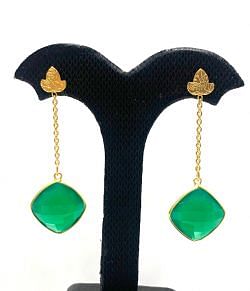 925 Sterling Silver Earring Studded With Emerald in 4.9Cm, Sold By 1 Pair 