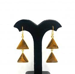 Beautiful 925 Sterling Silver Earring With Tiger Eye - 5.2cm, Sold By 1 Pair 