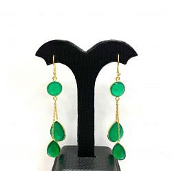 925 Sterling Silver Earring With Green Onyx in 7.1Cm,Sold By 1 Pair 