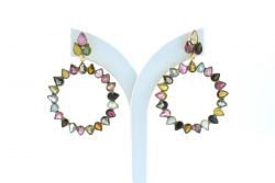 Beautiful 925 Sterling Earring Silver in Multi Tourmaline and Natural Tourmaline - 4.3 Cm Size